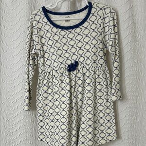 Kids Long Sleeve Patterned Dress - Blue and Cream